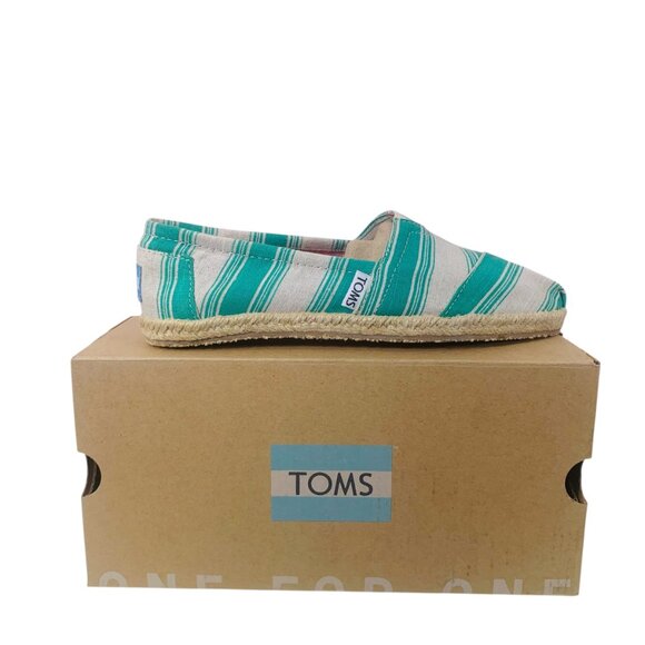TOMS aqua Umbrella Stripe, Rope Sole, Women Classics, Size 5.5 - Picture 7 of 10
